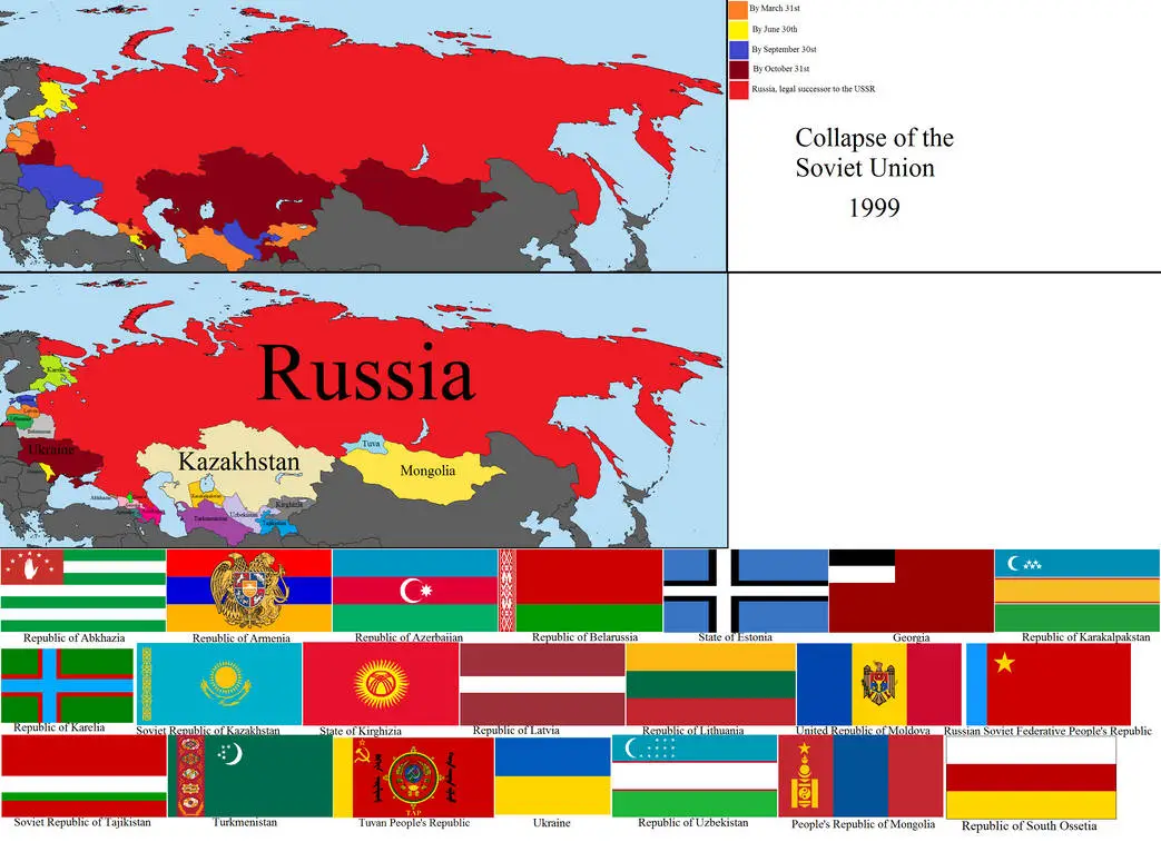 A map highlighting the Soviet republics declaring independence in the early 1990s